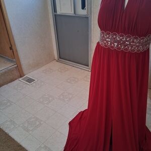 Elegant Red Gown with Silver Embellishments Dress